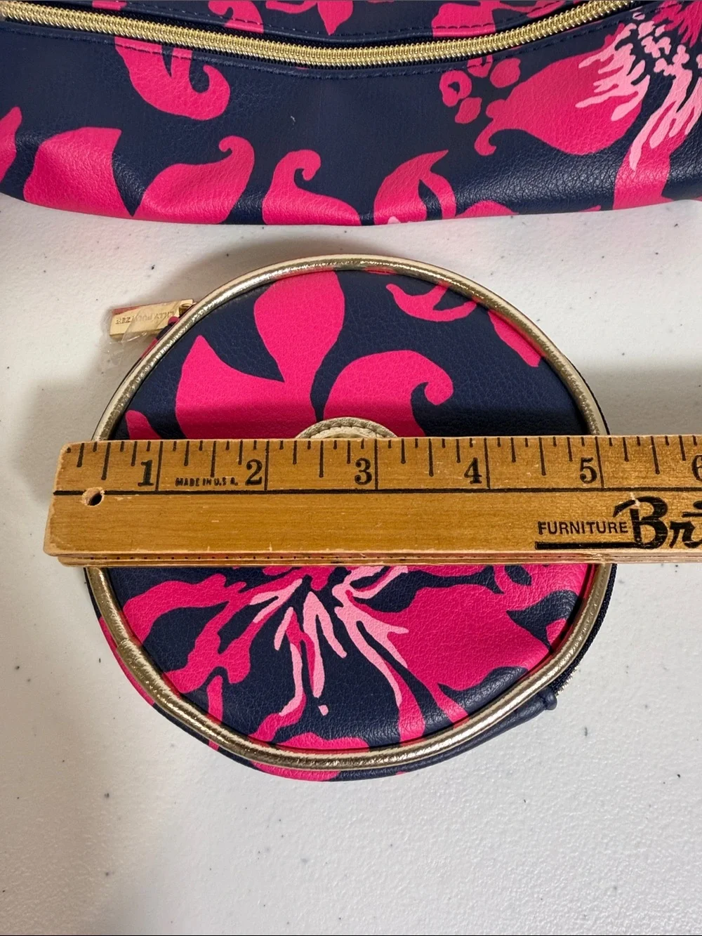 Lilly Pulitzer circular travel case and brush pouch